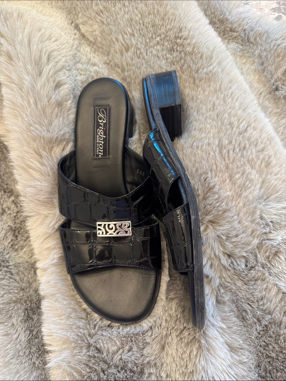 Brighton
"Brandy" Crocodile-Embossed Slide
Sandals.